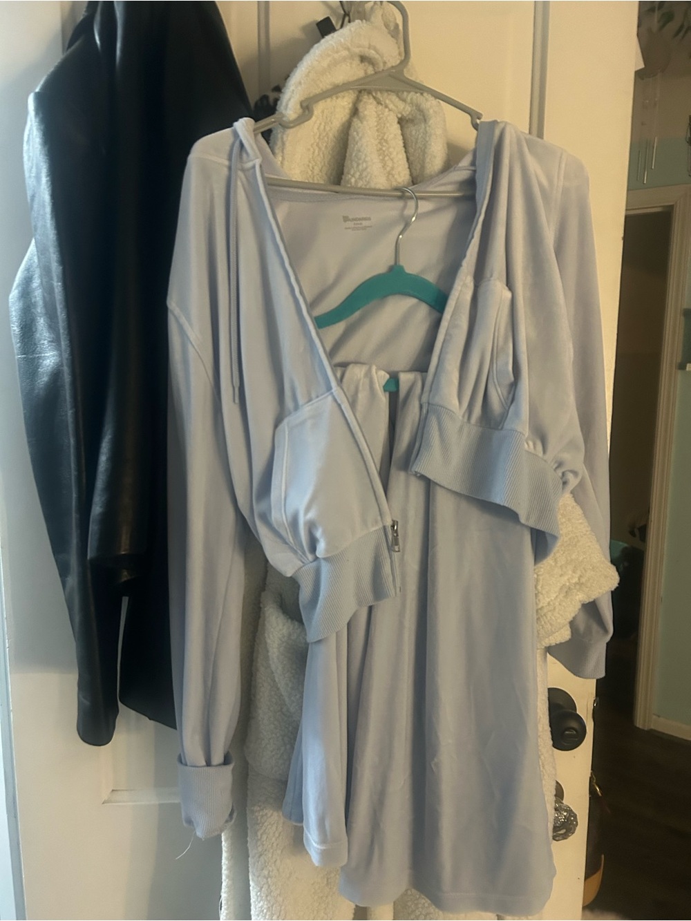 baby blue velour track suit